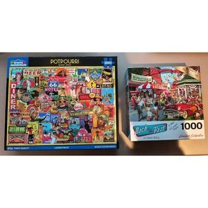2 1000 Piece Puzzles White Mountain Potpourri & RoseArt Hometown Celebration